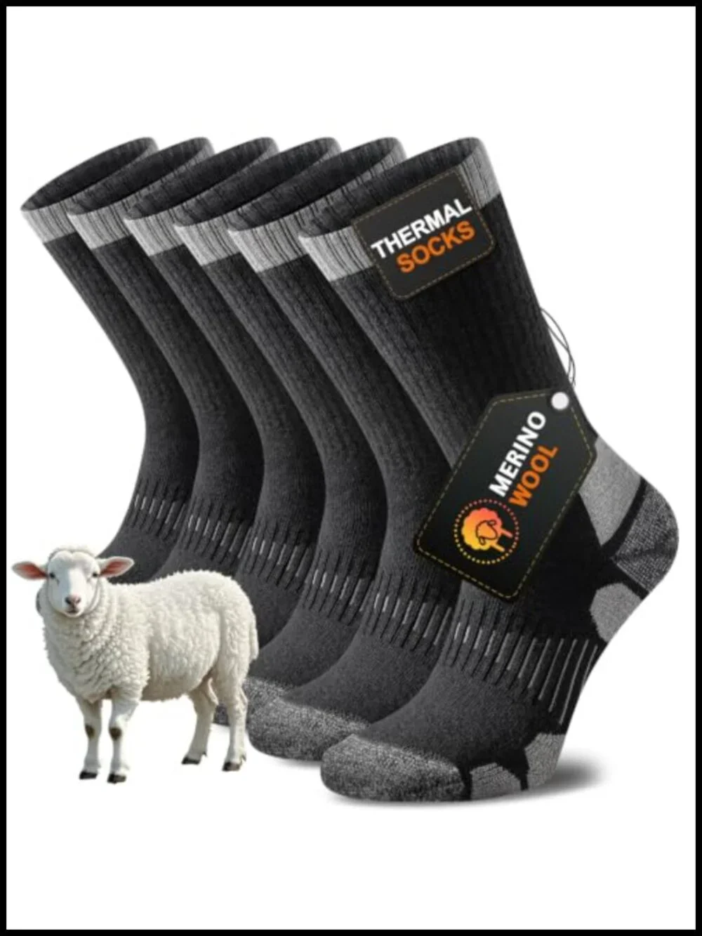 Merino Wool Thermal Crew Socks for Men Women Cushioned Seamless Toe Hiking